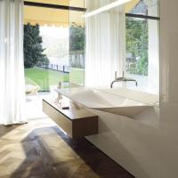 BURGBAD RC40 Композиция №1 3320х705х2200 мм, раковина глянц, тумба 3 ящика, пенал 2 двери, зерк с подсв, цвет Sand Hochglanz/Eiche Fineline Hellgrau