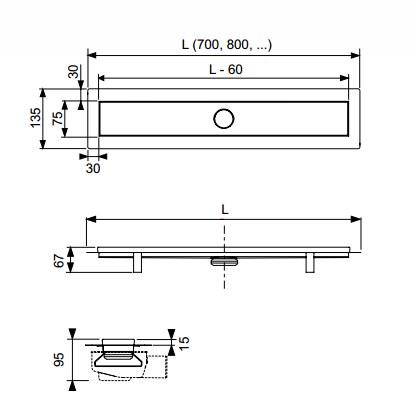 TECE Комплект TECElinus для монтажа дренажного канала 900мм с основой для плитки "tile" и панелью "steel" 2 в1 (ПРОДАЕМ только с нашего склада!!!) 