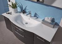 Puris Linea 130 см: тумба (2 ящика, 2 двери) и раковина из мин литья, цвет мебели белый глянцевый