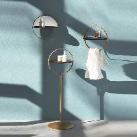 BURGBAD LAVO 2.0 Полка напольная Ø310х300 мм., с полотенцедержателем, цвет Nussbaum Dekor, фурнитура золото