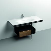 KERASAN SHAPE THELMA Структура напольная для раковины 1220 мм., нержавеющая сталь, ящик черный матовый, фронт дуб, цвет черный матовый