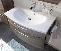 Puris Vuelta 90 см: тумба (2 ящика) и белая раковина из мин литья c Led подсветкой, цвет мебели белый глянцевый