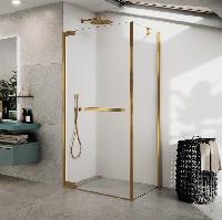 Душевое ограждение 90 см (88-89,5x200) Novellini N180 N180G90-1P+N180FG90-1P, профиль Brushed Gold, стекло прозрачное CrystalClear