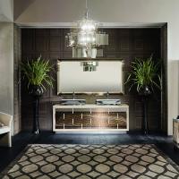 VITAGE milldue edition Ritz Тумба под 2 раковины 2090х548х741 мм, напольная, 4 ящика, цоколь сталь, рама глянц лак Mandorla, фасад стекло Golden crash