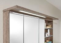 Puris Swing, зеркальный шкаф 120 см правый (3 двери и открытые полочки справа) с подсветкой, цвет белый структурный