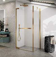 Дверь распашная 90 см (88-89,5x200) Novellini N180 N180G90-1P, профиль Brushed Gold, стекло прозрачное CrystalClear