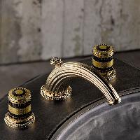 THG Monte Carlo porcelaine or Смеситель для раковины с 3отв. с донным клапаном, Цвет:Polished gold ОБРАЗЕЦ