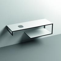 KERASAN LOUISE Структура металлическая подвесная 140 см, нерж сталь, с полкой, с отв под раковину,с полотенцедерж,  цвет белый матовый