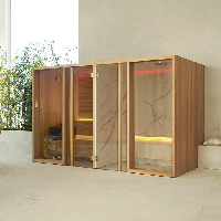 Effegibi Yoku Spa Shelf Сауна&Хаммам 444x170h217см, пристенная, цвет: сауна чёрный орех/Calacatta Gold Extra