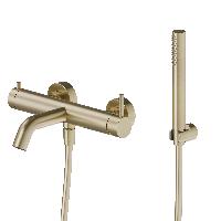 Newform X-Steel 316 Смеситель для ванны настенный с ручным душем, излив 208 мм , цвет: PVD Br. Pale Gold (замена 69640CX.59.098)