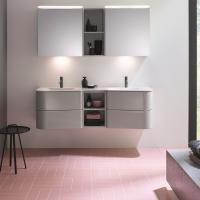 BurgBad Badu База подвесная с двойным  умыв. из минер литья 1520х510х492 мм, 4 ящика, 1полка, 2 отв под смеситель цвет F3692 лен серый глянцевый