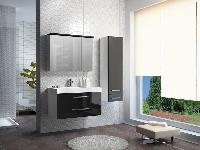 Oristo, Black Sun 90 см: зерк. шкаф, тумба, раковина из мин. литья, цвет черный глянец/белый глянец