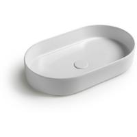 White Ceramic Blade, накладная овальная раковина 60x36x12h см в комплекте с донным клапаном, цвет белый глянцевый