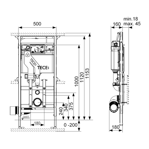 TECElux 400 Модуль для установки унитаза, высота h1120мм , с системой очистки воздуха,без крепления к стене 