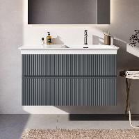 IS Finesse Тумба подвесная 100х50 см. R, 2 ящ. softclose, ручка-паз, без сифона EE23033967,для раковин E2647, E2704, E2679 Ribbed Matt ashblue Lacquer