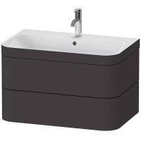 DURAVIT HAPPY D.2 PLUS Комплект мебели 775х490х468 мм, 2 ящ, с 1 отв для смес, в компл.с сиф и донным клап, раковина bi-color, цвет Графит супермат