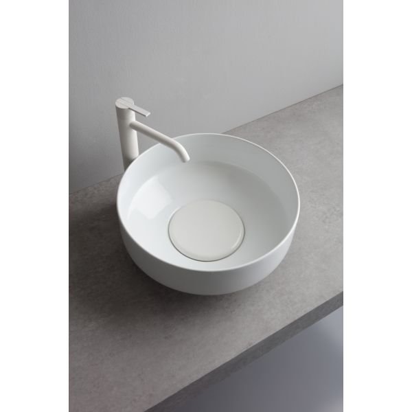 White Ceramic Was, накладная/с установкой на пъедестал круглая раковина 40x18h см, с накладкой, цвет белый глянцевый 