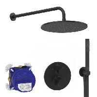 Ideal Standard Ceratherm T100 Душ комплект: встроен. термостат+наруж. часть с перекл.,  руч душ, верх. душ: 300 мм+штанга: 400 мм цвет: чёрный матовый