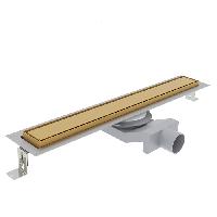 Plumberia Selection Трап душевой PS IN-TILE 6x80 2устор. накладка из нерж.стали, комбинир.затвор с горизонт. Выпуском Ду 50мм,40л/мин, золото браш.