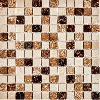 pixmosaic PIX 269 Emperador Dark, light, Crema Nova, чип 23x23 мм, сетка 305х305x6 мм, Полированная