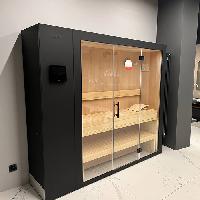 KLAFS S1 Сауна раздвижная 2320х1600(600)хh2110 мм, размер L с прозрачным стеклом, вн. отд. хемлок, Varius 6,0 кВт, внешняя отделка: чёрный матовый