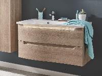 Puris Purefaction 90 см правый: тумба (2 ящика) и белая раковина из мин литья c Led подсветкой, цвет мебели белый глянцевый