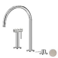 Newform N21 Смеситель для кухни на 3 отв, с ручным душем, излив 222 мм, цвет: Brushed nikel