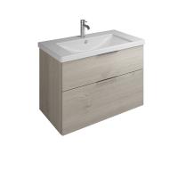 BURGBAD Eqio База подвесная с керамическим умывальником 930х490х645 мм. 2 ящика с ручкой желоб., c 1 отв под смес.   цвет фланелевый дубовый F2632