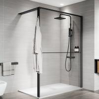 NOVELLINI KUADRA HWS Душевое ограждение 1370-1400х2000 мм., с свободным входом, правое, с полкой, стекло прозрачное, профиль черный матовый