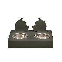 ADJ Подставка с мисками Dog, хром, 40x22xH7.5 см., цвет: оливковый/горчичный