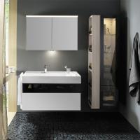 Burgbad Yumo База 1015х640х470 мм.с умыв из мин литья с 1 отв под смес,2 выдв ящика с ручкой  Мокка G0179.верхн ящик из дымч стекла, цвет белый глянц.