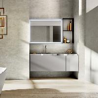 OASIS EDEN Тумба под раковину 1062х525х500 мм, подвесная, 1 ящик, 1 внутренний ящик, планка хром, боковина слева Cemento глянцев, цвет Cemento глянцев