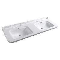 Kerasan Waldorf Раковина керамическая двойная 150х55см, c 3 отверстием под смеситель, белая, цвет заглушки - хром