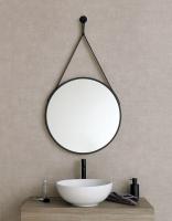 Stil Haus, круглое зеркало 60 см на кожаном ремне с крючком для подвеса, цвет черный матовый