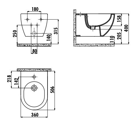 CREAVIT FREE Биде подвесное АНТРАЦИТ FE510.60000 