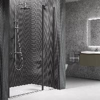 NOVELLINI YOUNG Дверь для душа с неподвижным сегментом 870-910х2000 мм., распашная, одностворчатая, реверсивная, профиль черный матов, стекло прозрачн