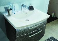 Puris Vuelta 70 см: тумба (2 ящика) и белая раковина из мин литья c Led подсветкой, цвет мебели белый глянцевый