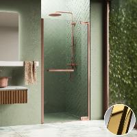 Дверь в нишу распашная 90 см (88,5-90x200) Novellini N180 N1801B90-1O, профиль Shiny Gold, стекло прозрачное CrystalClear