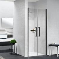 NOVELLINI YOUNG Дверь для душа 870-910х2000 мм., распашная, двухстворчатая, открывание внутрь и наружу, профиль черный матовый, стекло прозрачное