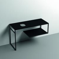 KERASAN LOUISE Структура металлическая напольная 120х74 см, нерж сталь, с полкой, с отв под раковину, с полотенцедерж,цвет черный матовый