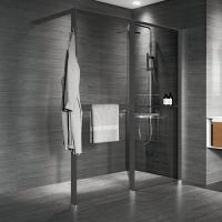 NOVELLINI KUADRA HWZ1 Душевое ограждение 1740-1770х2000 мм., с свободным входом, правое, с полкой и полотенцедержателем, стекло прозрач, проф черн мат