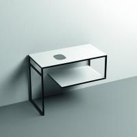 KERASAN LOUISE Структура металлическая напольная 100х74 см, нерж сталь, с полкой, с отв под раковину, с полотенцедерж,цвет белый матовый