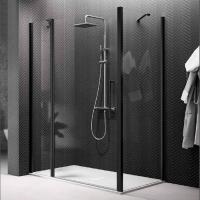 NOVELLINI YOUNG Дверь для душа с неподвижным сегментом 970-1010х2000 мм., распашная, одностворчатая, реверсивная, профиль черный матов, стекло прозрач