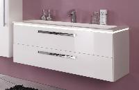 Puris Star line 120 см: тумба (2 ящика), Led подсветка и белая раковина из мин литья на 2 отверстия, цвет мебели белый глянцевый