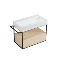 AZZURRA ELEGANCE SQUARED  Структура под раковину 89x44,5xH52 см., 1 ящик, полотенцедержатель, цвет структуры черный матовый, цвет ящика Olmo naturale