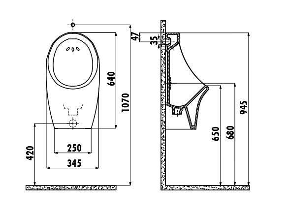 CREAVIT Писсуар (подводка из стены) без сифона TP611.00100 