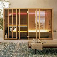 Effegibi Yoku SH Glass Сауна&Хаммам 342x170h214см, пристенная, цвет: сауна чёрный орех/Calacatta Gold Extra