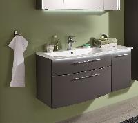 Puris, Linea 100 см правый: тумба, раковина из минерального литья с подсветкой, цвет старый вяз