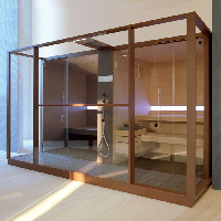 Effegibi Logica Сауна с хаммам и душем, угловая DX, 373x250xh226см, отделка: Soft Sand