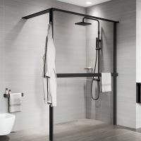 NOVELLINI KUADRA HWS Душевое ограждение 1370-1400х2000 мм., с свободным входом, правое, с полотенцедержателем, стекло прозрачное, профиль черный матов